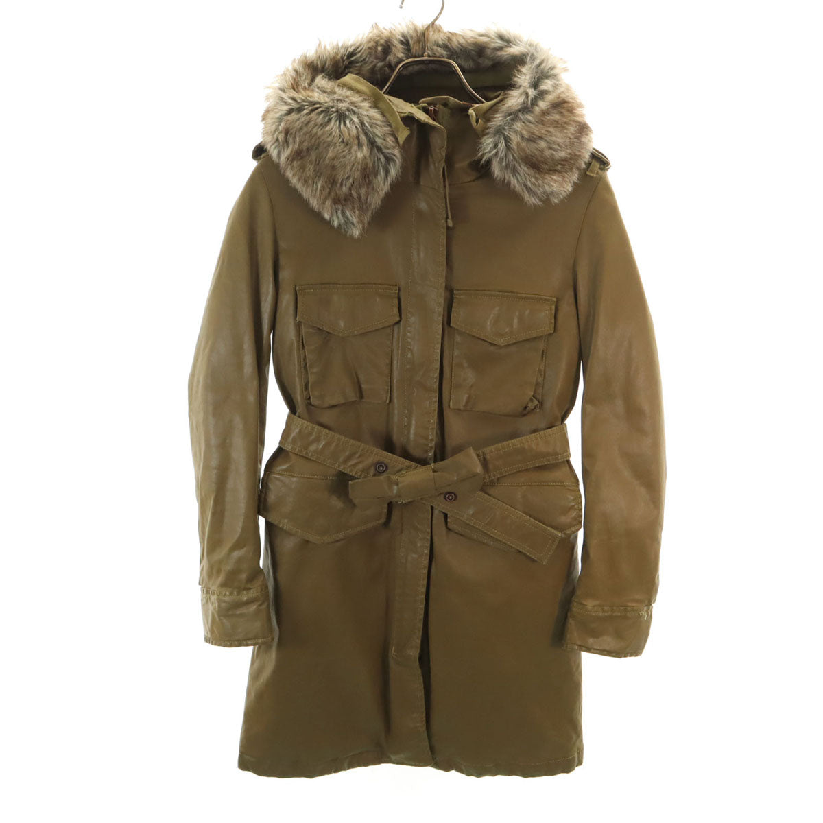 DIESEL ディーゼル フェイクレザー コート XS カーキ レディース