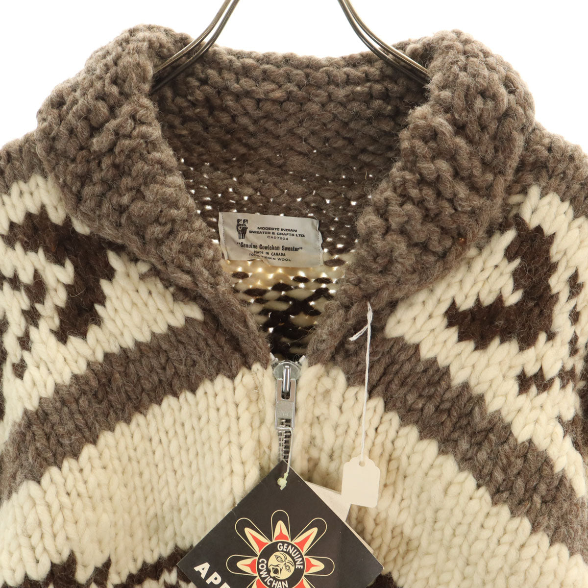 未使用 MODESTE INDIAN SWEATER & CRAFTS LTD. サンダーバード柄 カウチンジャケット 46 ブラウン メンズ