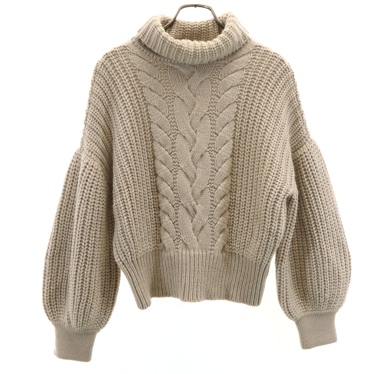 Rene ルネ 日本製 長袖 タートルネック クロップド セーター 36 ベージュ ニット レディース