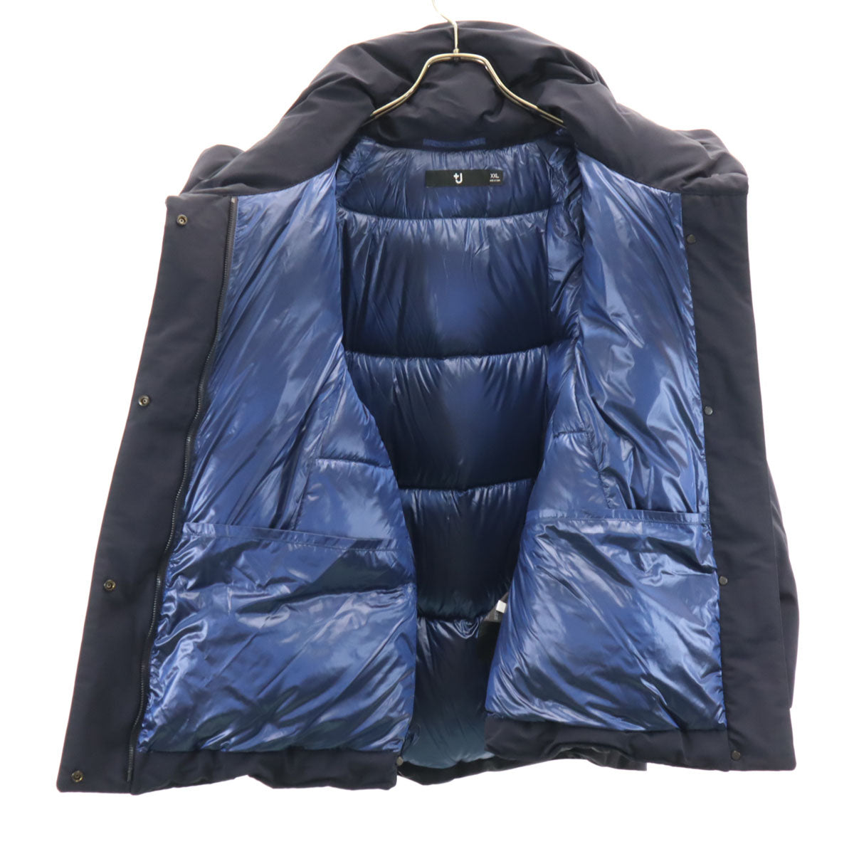 美品 UNIQLO +J ユニクロ プラスジェイ ハイブリッド ダウンジャケット XXL ネイビー ビッグサイズ レディース