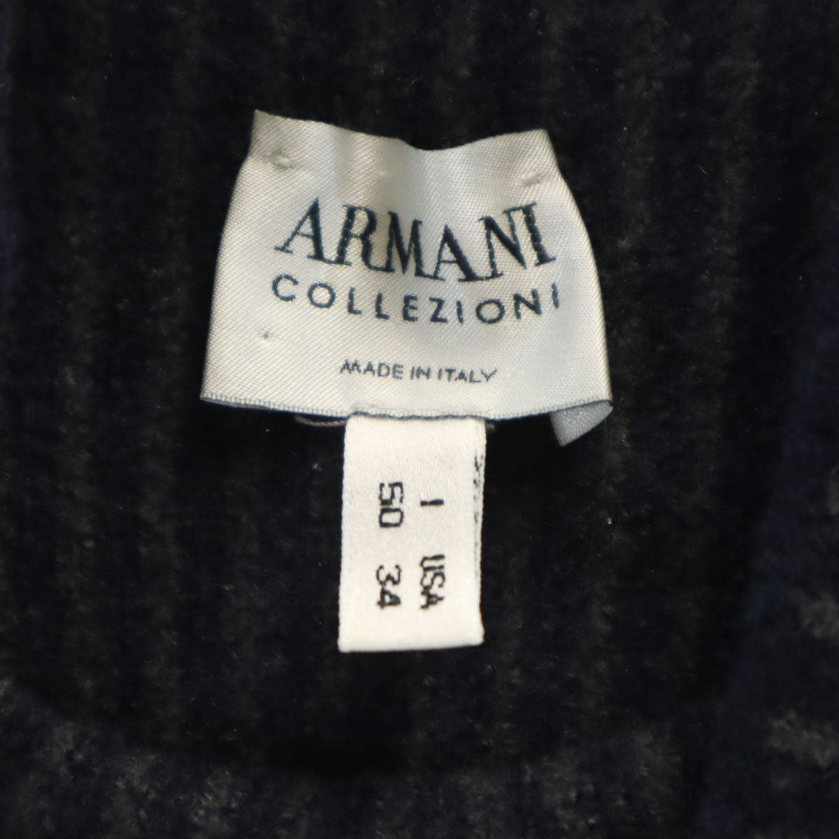 ARMANI COLLEZIONI アルマーニコレッツォーニ イタリア製 ストライプ柄 長袖 ニット 50 ネイビー メンズ