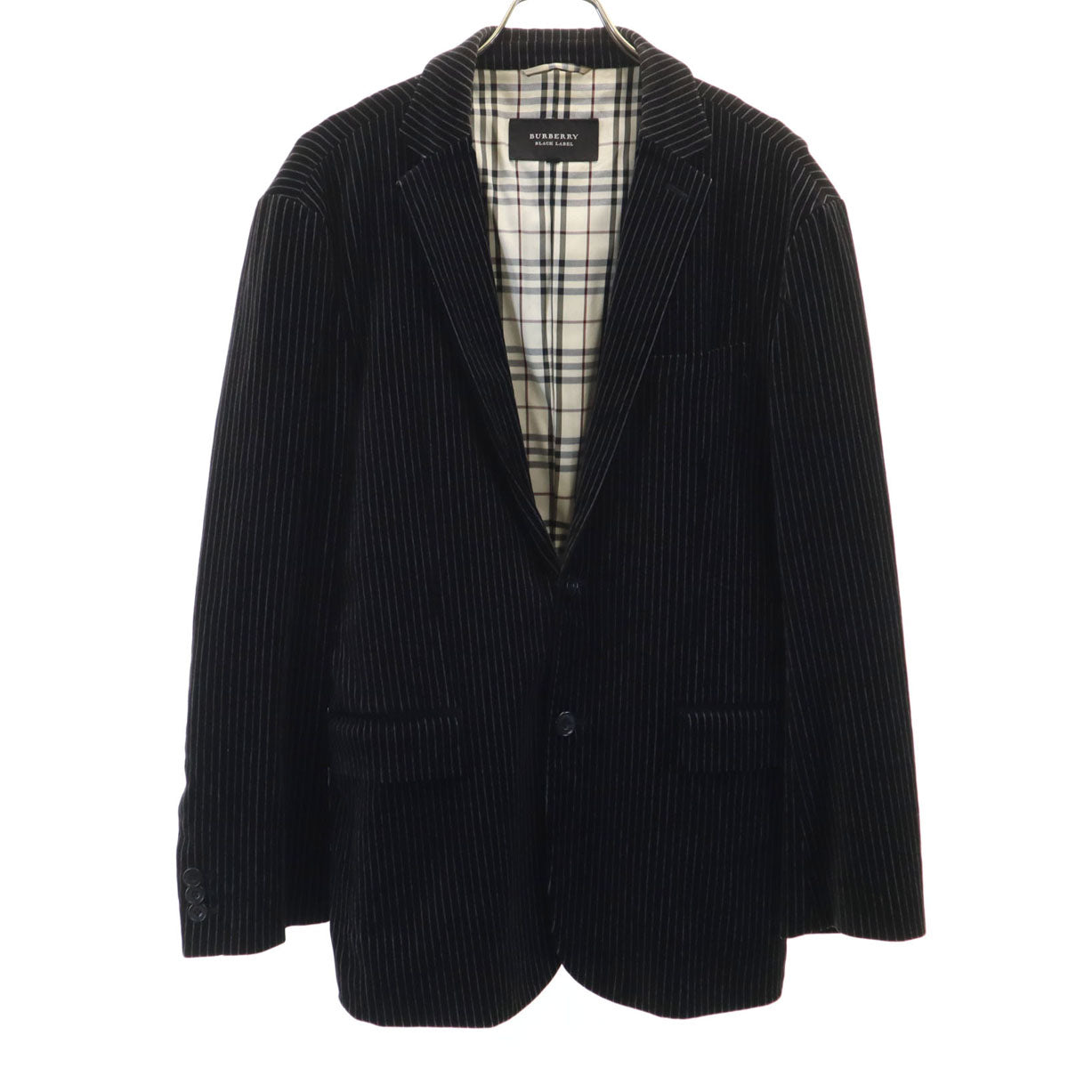 BURBERRY BLACK LABEL バーバリーブラックレーベル ストライプ柄 ベロア テーラードジャケット M ブラック 三陽商会 メンズ