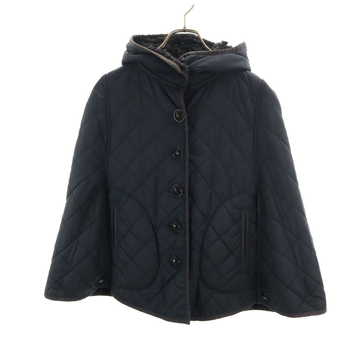 Mackintosh マッキントッシュ スコットランド製 キルティング ポンチョ 36 ネイビー 中綿 裏ファー レディース