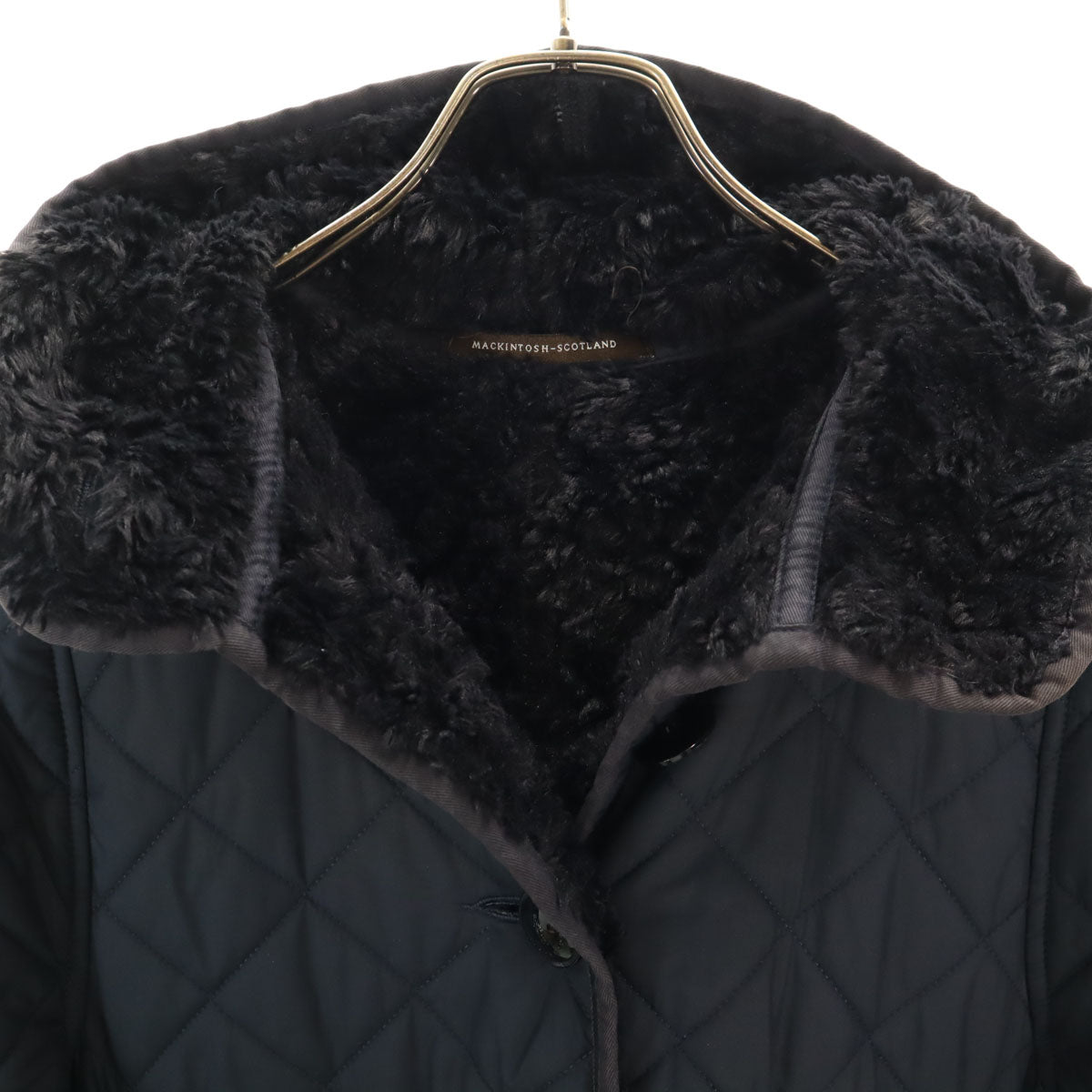 Mackintosh マッキントッシュ スコットランド製 キルティング ポンチョ 36 ネイビー 中綿 裏ファー レディース