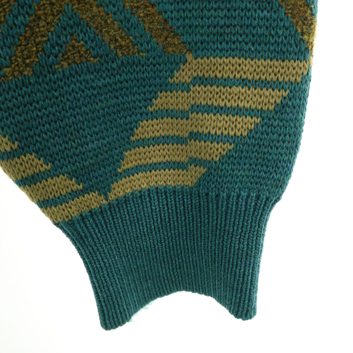 YVES SAINT LAURENT イヴサンローラン 90s オールド 幾何学柄 長袖 Vネック セーター M 青緑 ニット レディース