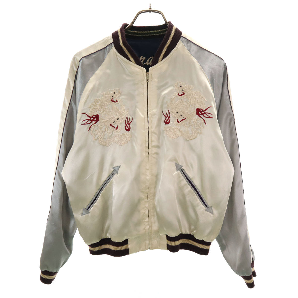 東洋エンタープライズ テーラー東洋 虎 龍 ドクロ刺繍 リバーシブル スカジャン M アイボリー TT10841 メンズ