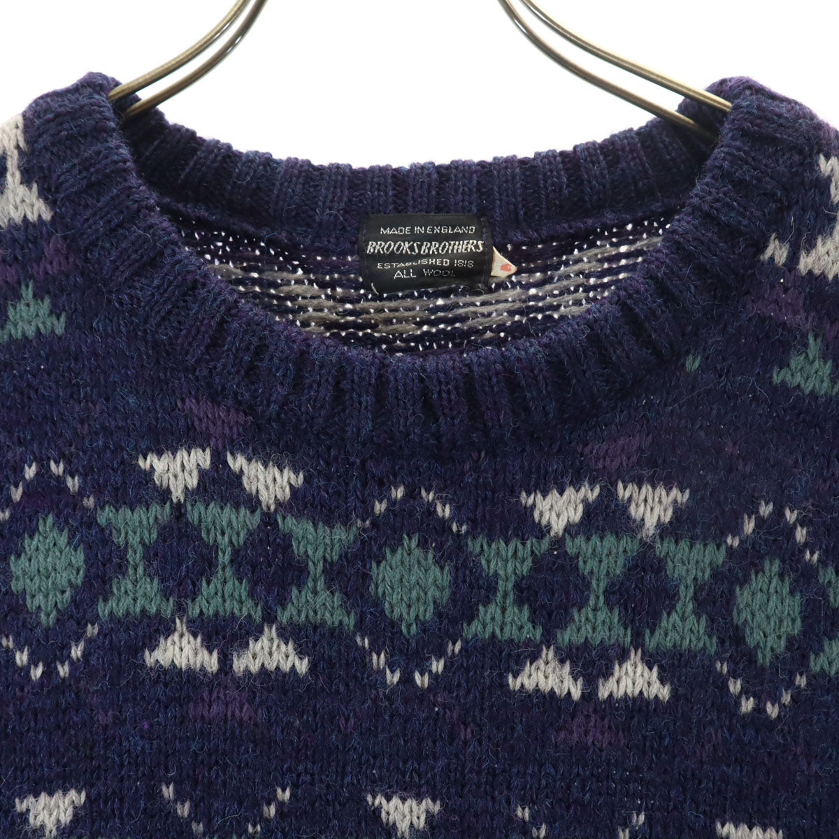 Brooks Brothers ブルックスブラザーズ 80s 90s 英国製 ウール100% オールド 総柄 長袖 セーター M ネイビー系 ニット メンズ