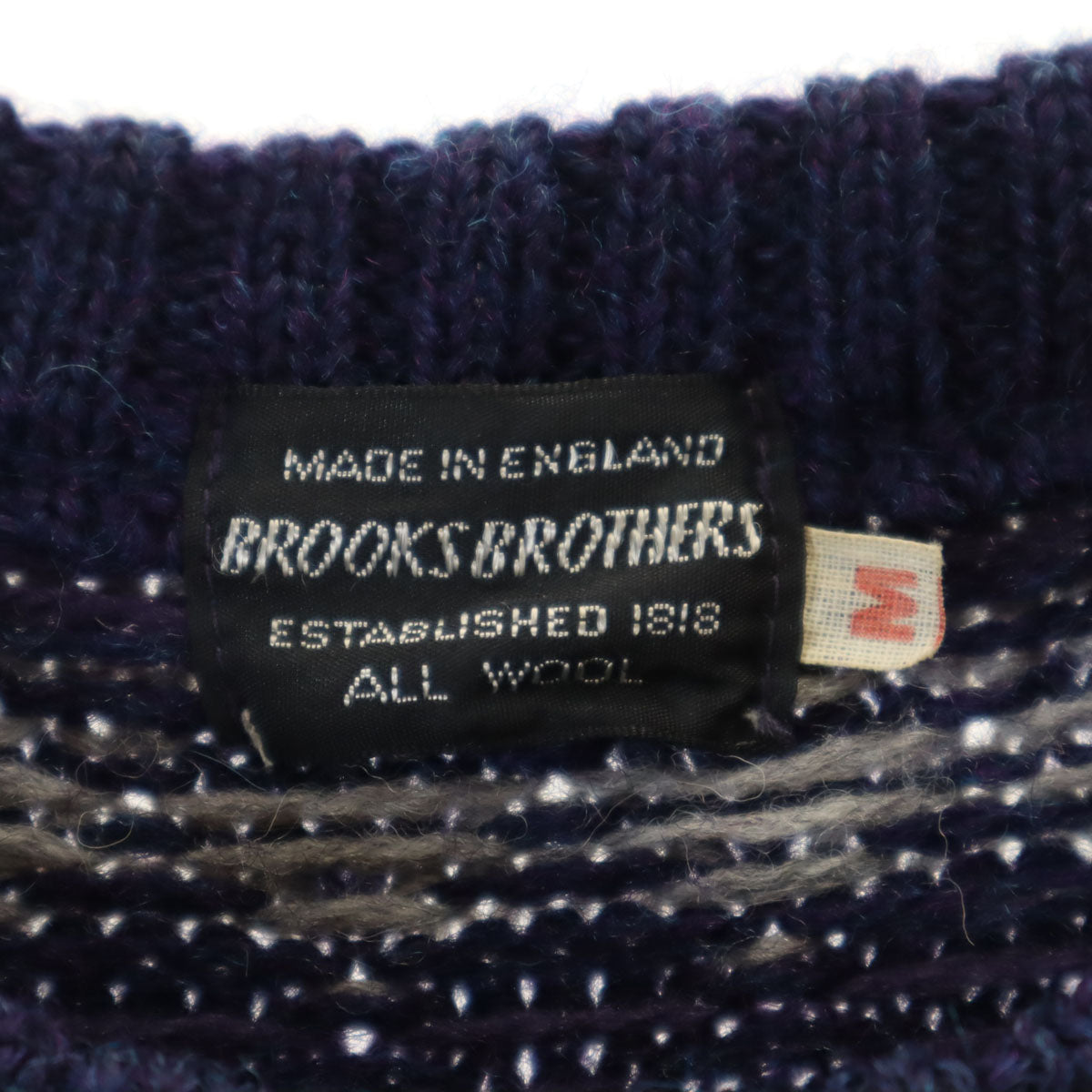 Brooks Brothers ブルックスブラザーズ 80s 90s 英国製 ウール100% オールド 総柄 長袖 セーター M ネイビー系 ニット メンズ