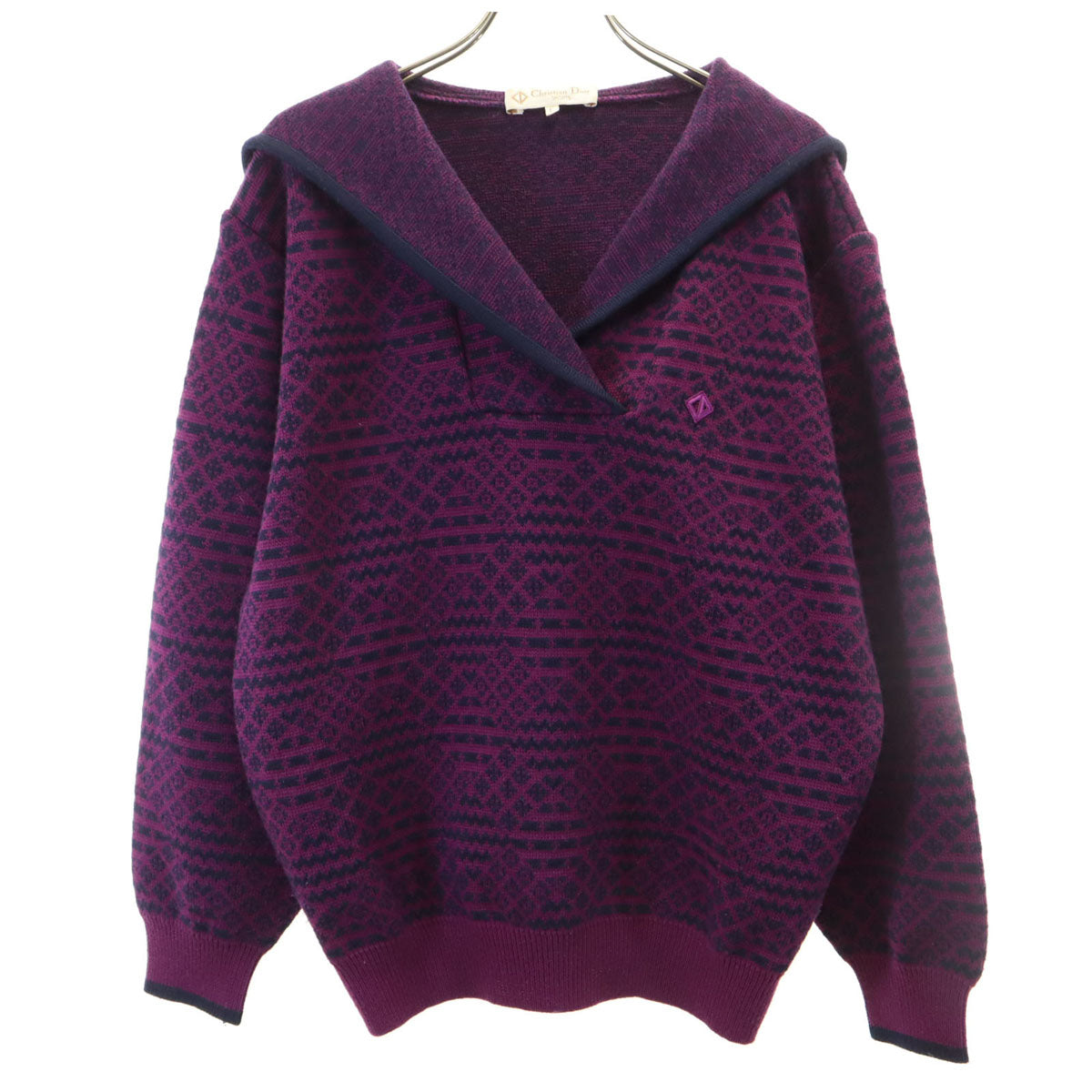 Christian Dior SPORTS クリスチャンディオールスポーツ 90s オールド 総柄 長袖 ニット パーカー L パープル セーター レディース