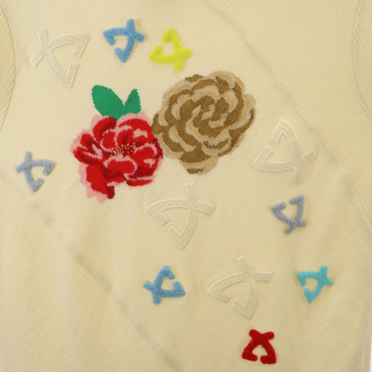 LEONARD SPORT レオナール スポーツ 日本製 バラ 長袖 タートルネック セーター 42 生成り ニット レディース