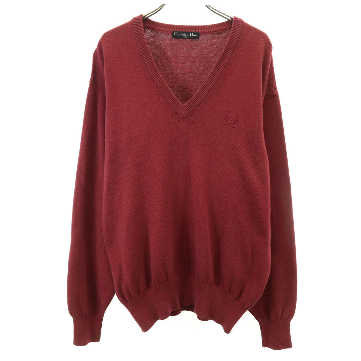 Christian Dior SPORTS クリスチャンディオールスポーツ 90s オールド 長袖 Vネック ニット M ボルドー セーター メンズ