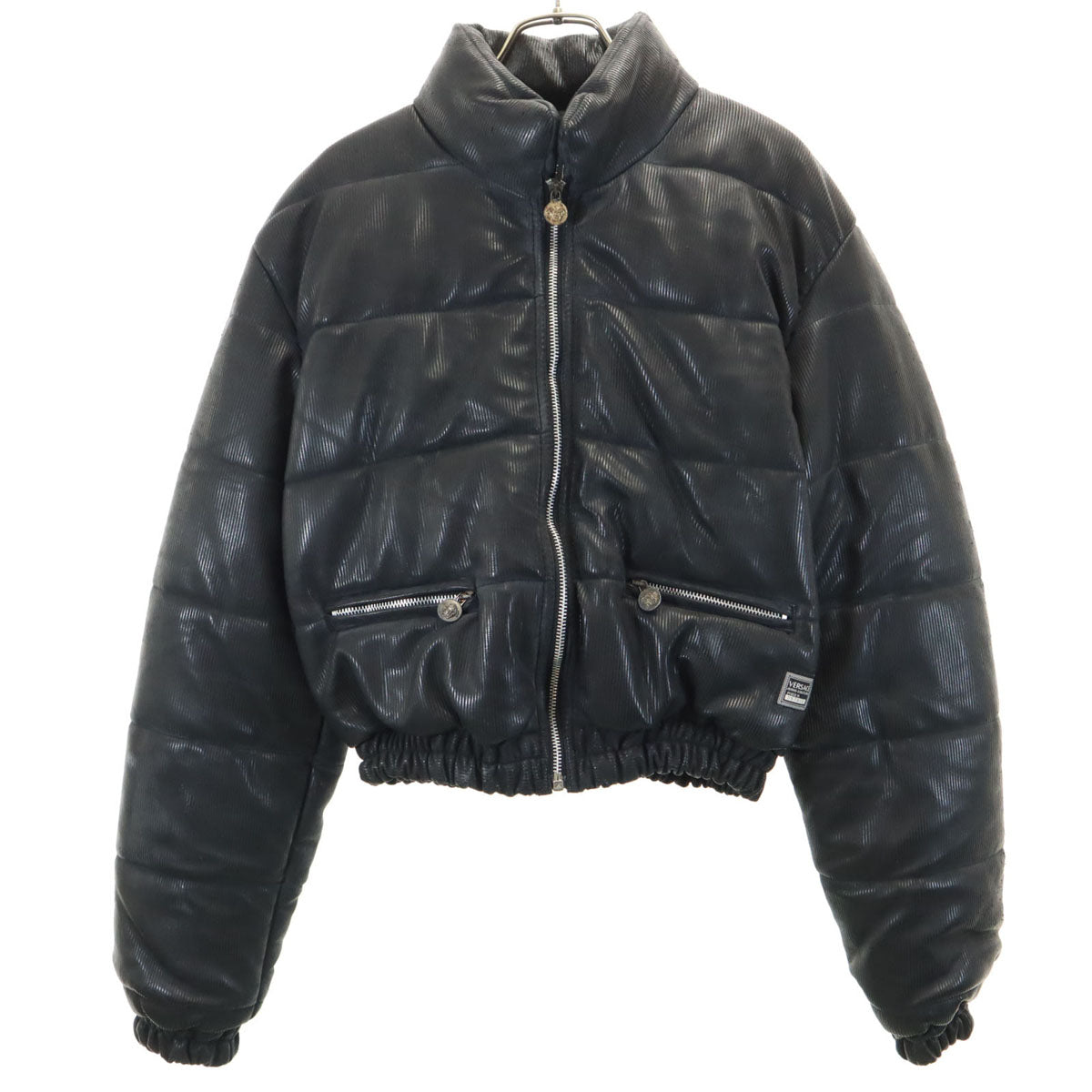 VERSACE JEANS COUTURE ヴェルサーチ ジーンズ クチュール イタリア製 コーティング加工 中綿ジャケット M ブラック レディース