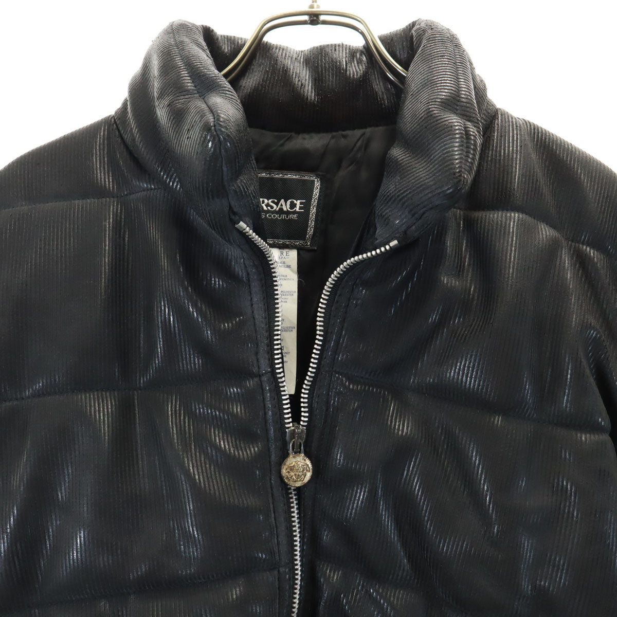 VERSACE JEANS COUTURE ヴェルサーチ ジーンズ クチュール イタリア製 コーティング加工 中綿ジャケット M ブラック レディース