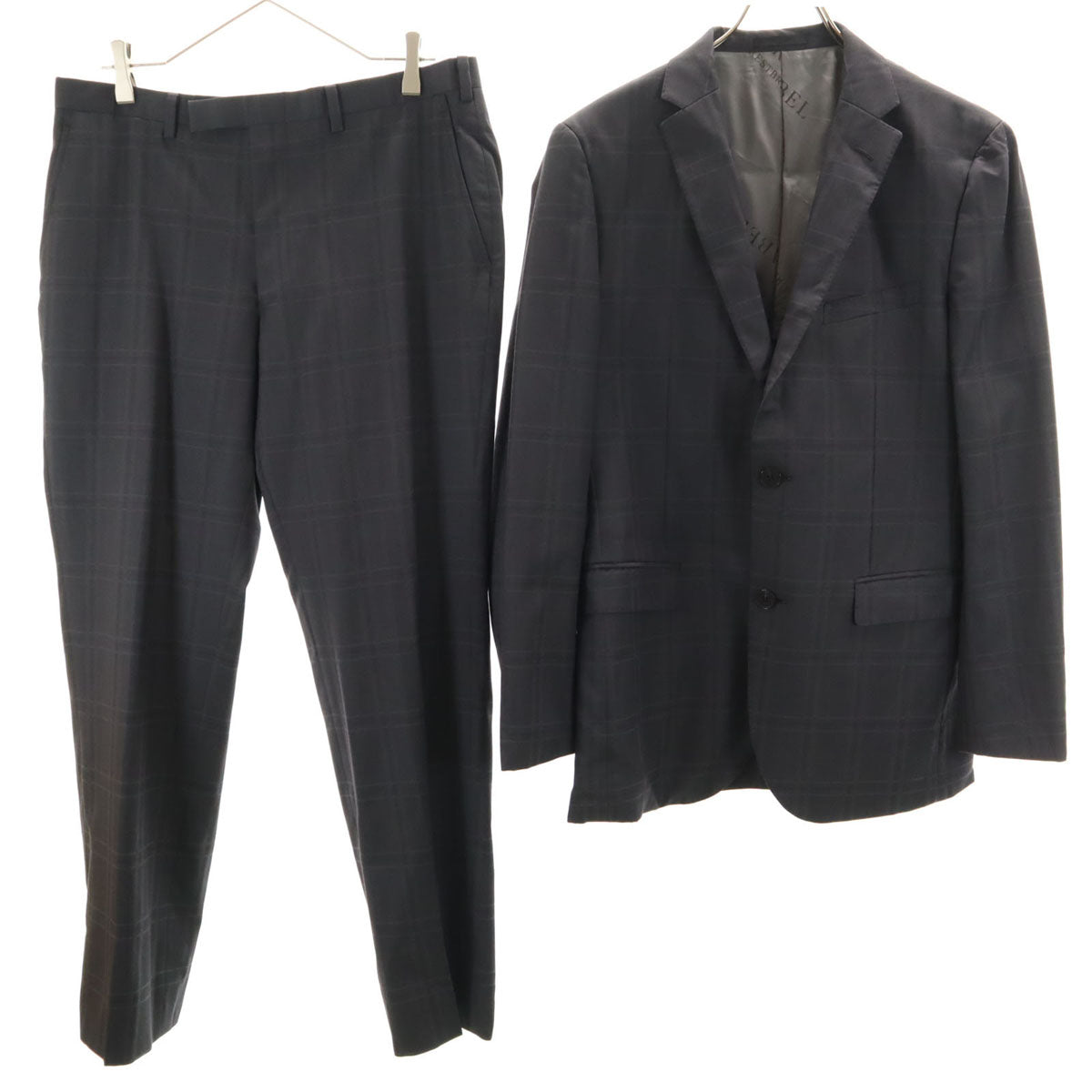 BLACK LABEL CRESTBRIDGE ブラックレーベルクレストブリッジ 日本製 ウール チェック柄 スーツ 上下 セットアップ 40L グレー 三陽商会 メンズ