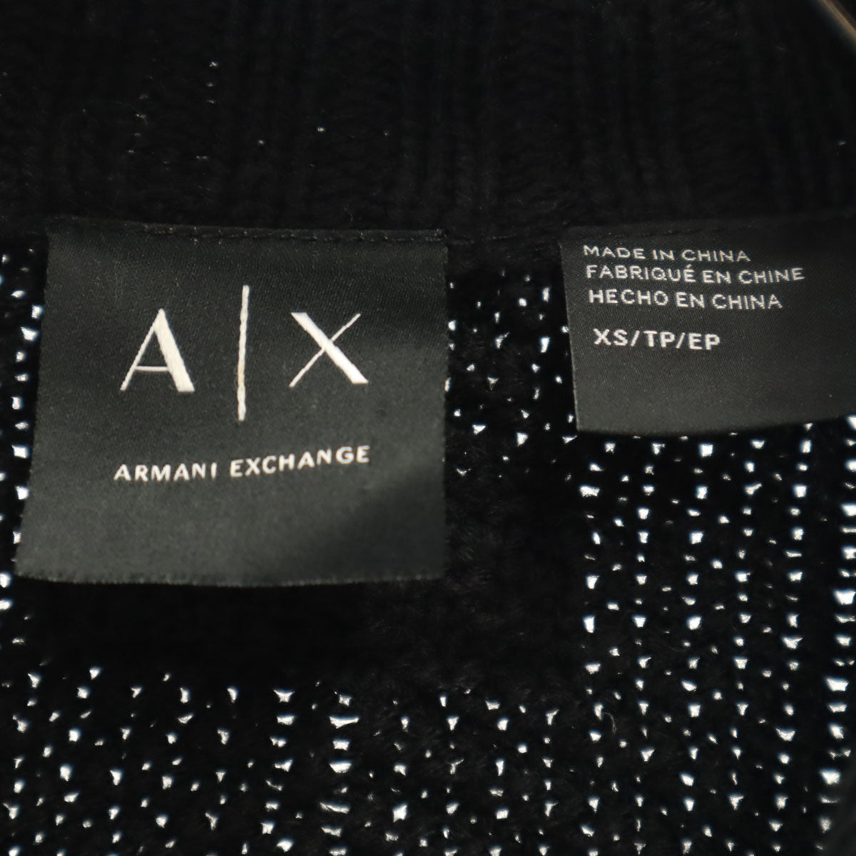 ARMANI EXCHANGE アルマーニエクスチェンジ フェイクムートン切替 ニットジャケット XS ブラック メンズ
