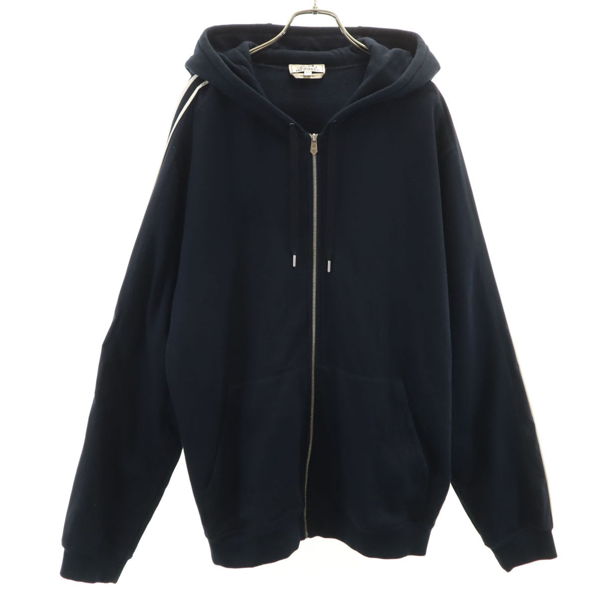 HERMES エルメス イタリア製 長袖 スウェット ジップパーカー XXL ネイビー 裏起毛 ビッグサイズ メンズ