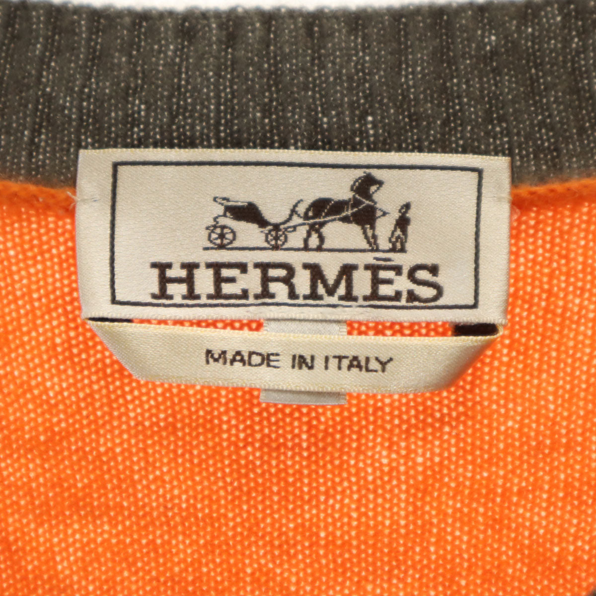 HERMES エルメス イタリア製 カシミヤ100% 長袖 セーター L オレンジ ニット メンズ
