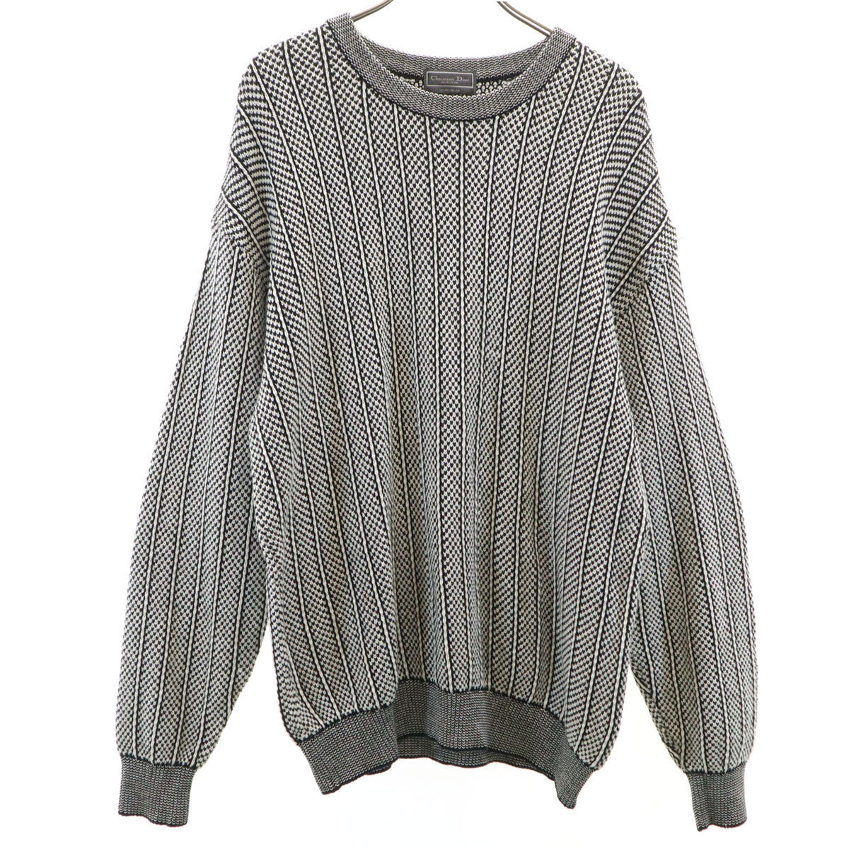 Christian Dior MONSIEUR クリスチャンディオール ムッシュ 90s オールド ストライプ柄 長袖 セーター M ホワイト ニット メンズ