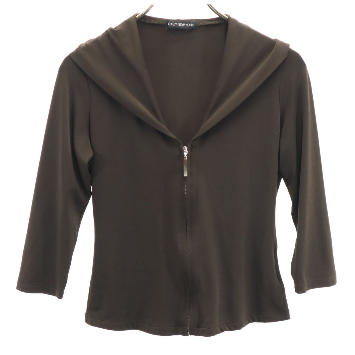 FOXEY NEW YORK フォクシーニューヨーク 日本製 長袖 ジップアップ カットソー ブラウン フーディー レディース