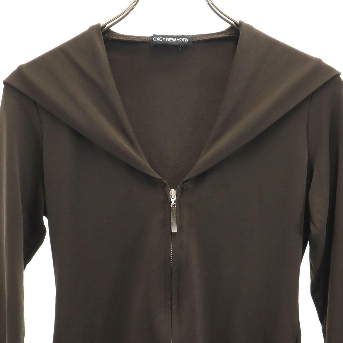 FOXEY NEW YORK フォクシーニューヨーク 日本製 長袖 ジップアップ カットソー ブラウン フーディー レディース