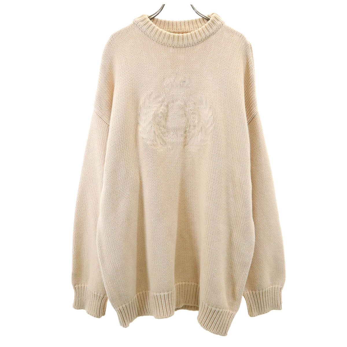 BALENCIAGA バレンシアガ イタリア製 長袖 UNIFIT BBロゴエンブロイダリー ニット XS ベージュ セーター メンズ