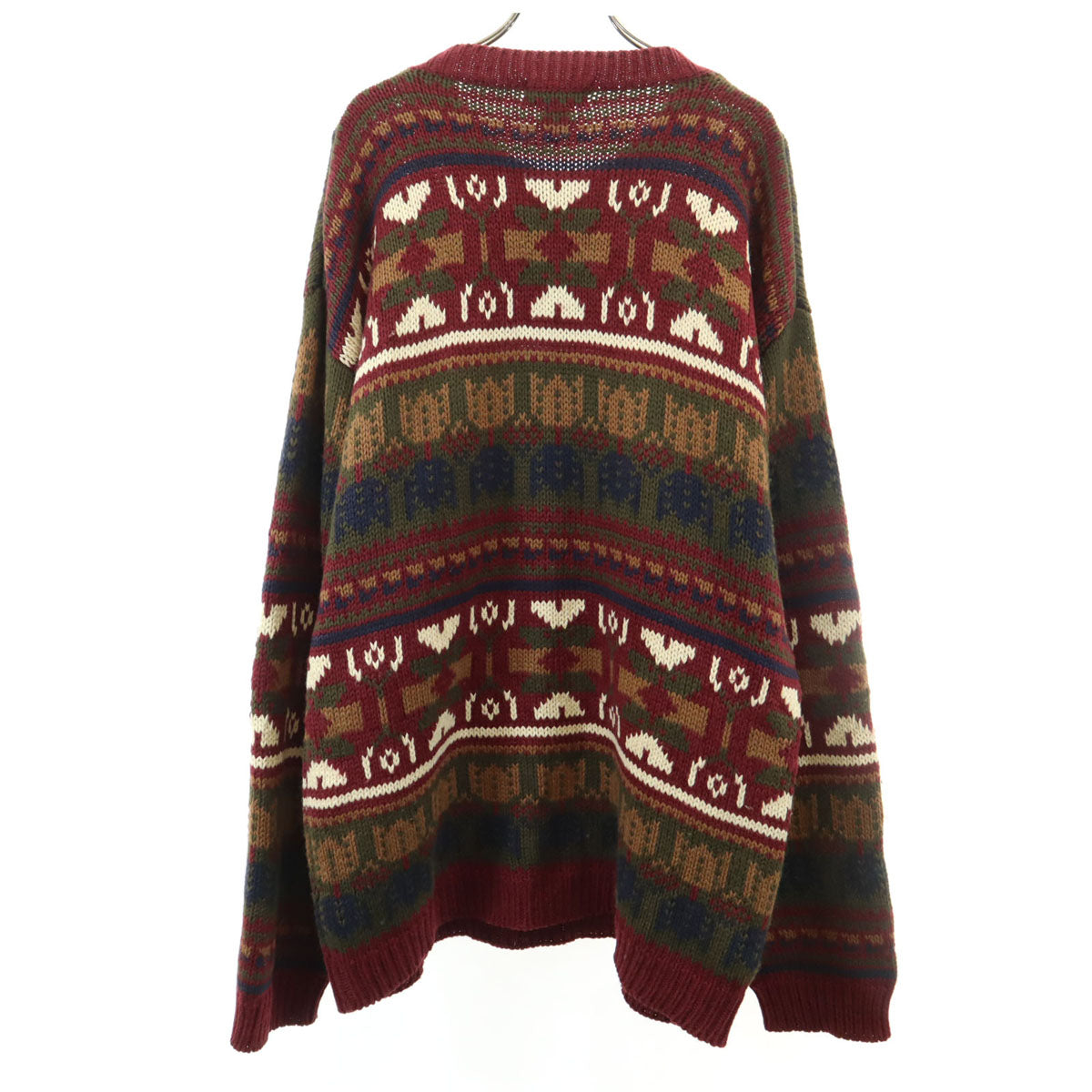 Banana Republic バナナリパブリック 80s 90s オールド 総柄 長袖 セーター XL えんじ系 ニット メンズ