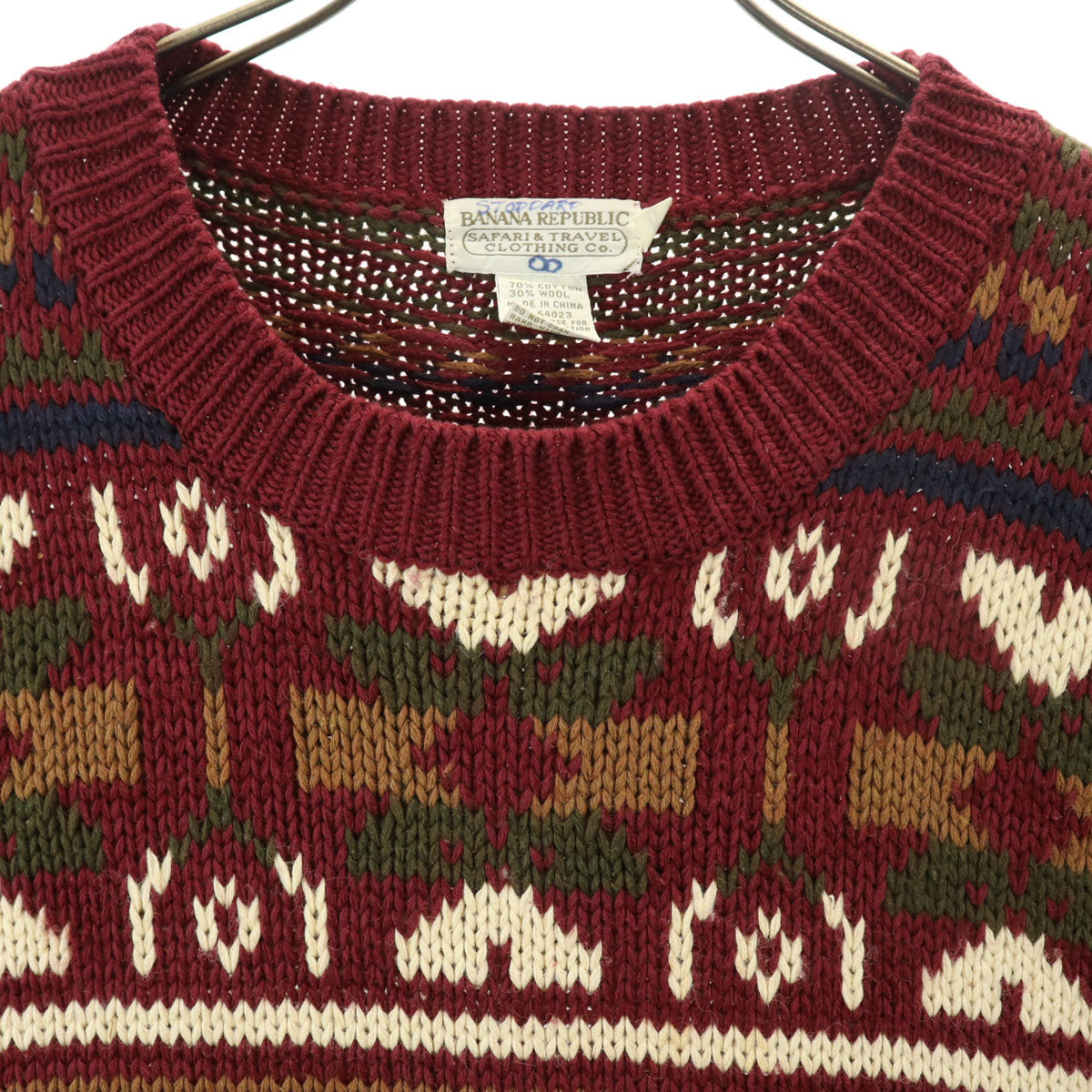 Banana Republic バナナリパブリック 80s 90s オールド 総柄 長袖 セーター XL えんじ系 ニット メンズ