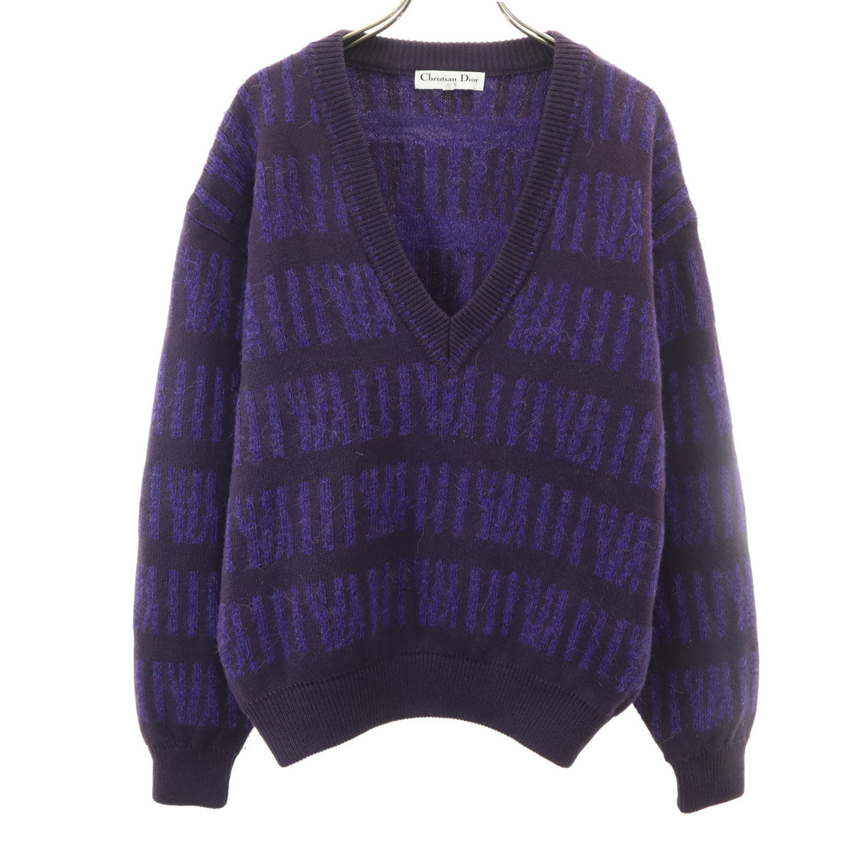 Christian Dior SPORTS クリスチャンディオールスポーツ 90s ウール100% オールド 長袖 Vネック セーター M パープル系 ニット メンズ