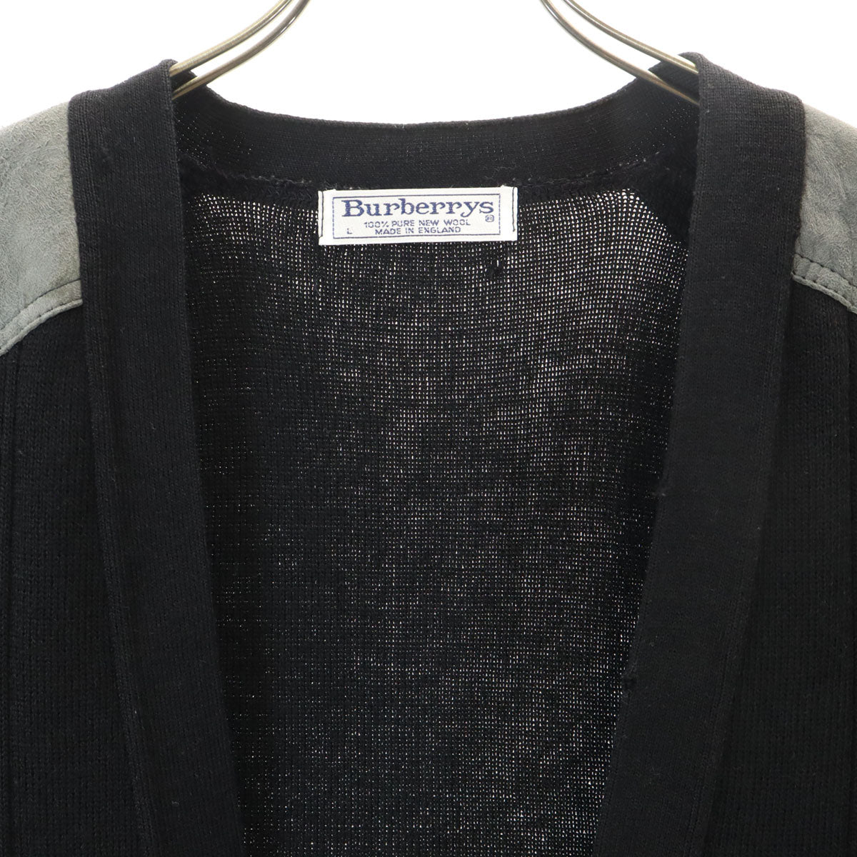 Burberrys バーバリーズ 90s 英国製 オールド 長袖 コマンド Vネック ニットカーディガン L ブラック エルボーパッチ メンズ