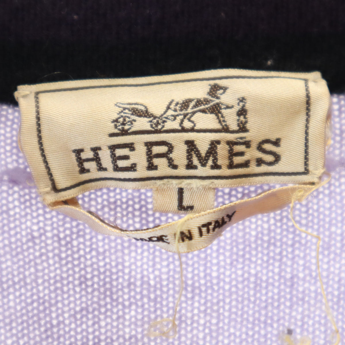 HERMES エルメス イタリア製 カシミヤ100% 長袖 ハーフジップ ニット L ラベンダー セーター メンズ