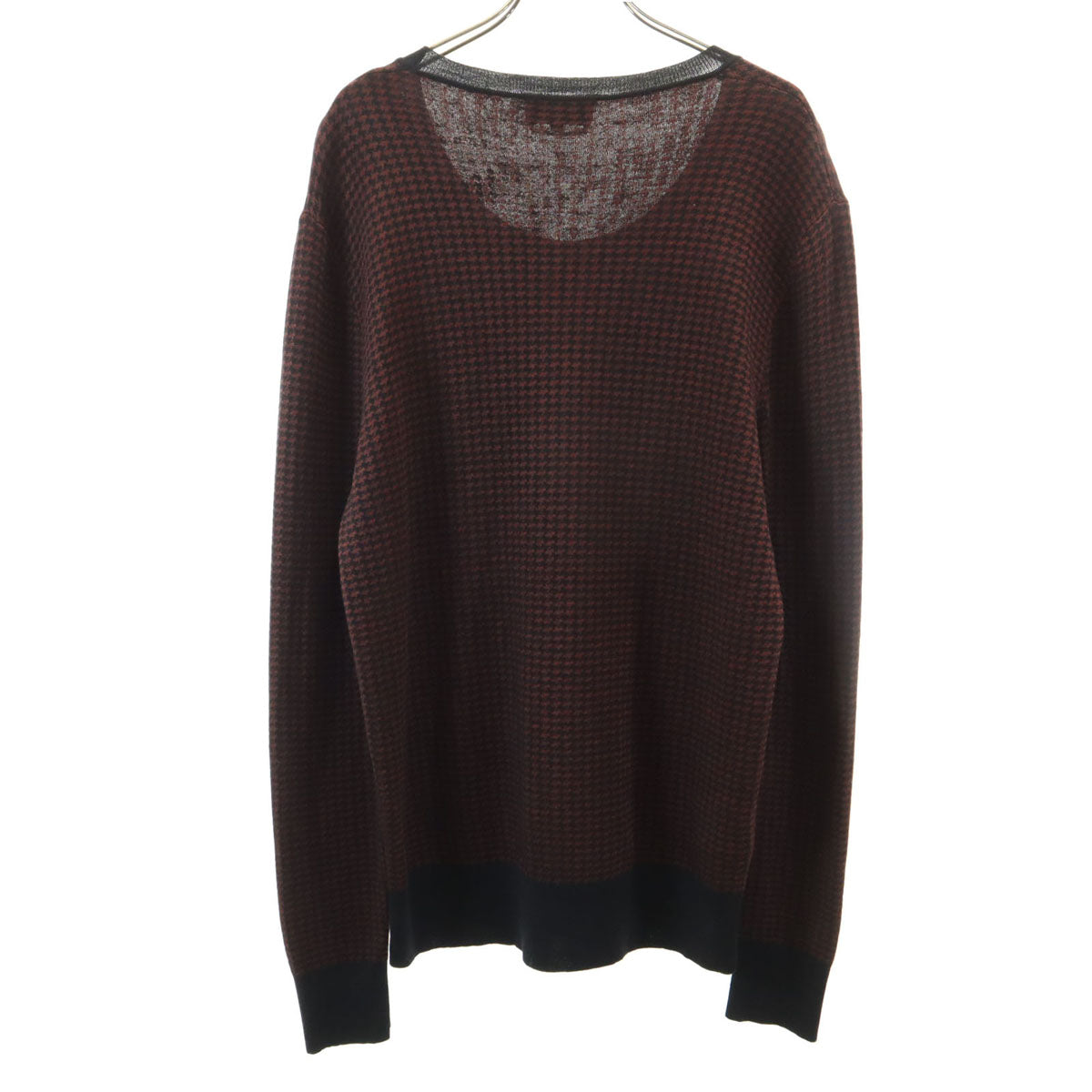HERMES エルメス イタリア製 シルクブレンド ハウンドトゥース柄 長袖 ニット M ブラウン セーター 千鳥格子 メンズ