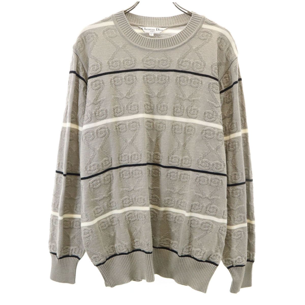 Christian Dior SPORTS クリスチャンディオールスポーツ 90s オールド 総柄 長袖 ニット L グレー セーター メンズ