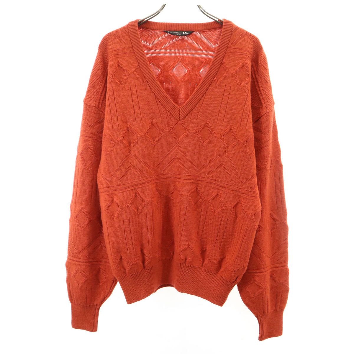 Christian Dior SPORTS クリスチャンディオールスポーツ 90s オールド 総柄 長袖 Vネック ニット M オレンジ セーター メンズ