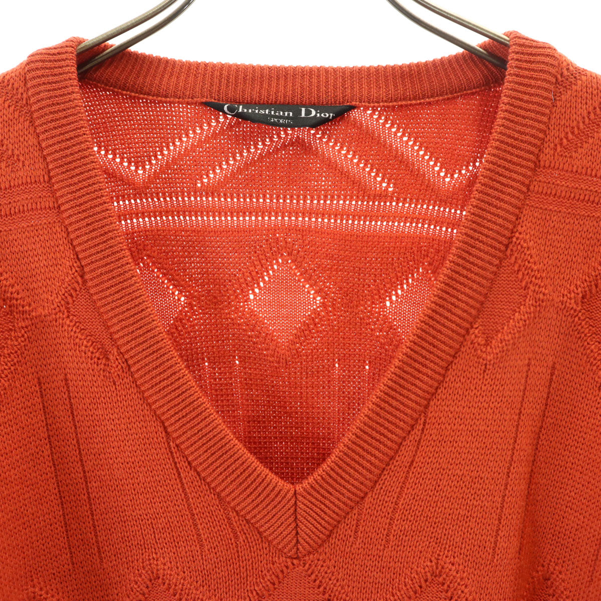 Christian Dior SPORTS クリスチャンディオールスポーツ 90s オールド 総柄 長袖 Vネック ニット M オレンジ セーター メンズ