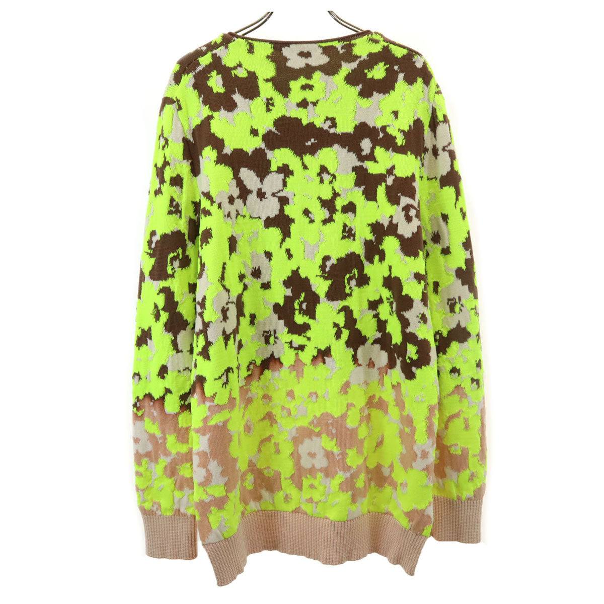 美品 Dior ディオール 22SS イタリア製 総柄 長袖 テクニカルコットン ジャカード ニット S ネオンイエロー セーター メンズ
