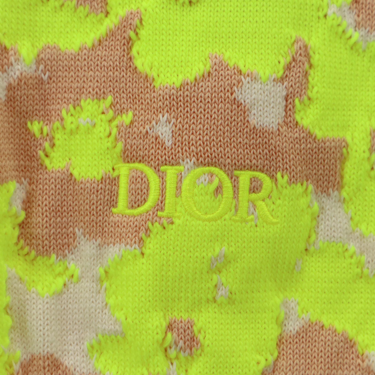 美品 Dior ディオール 22SS イタリア製 総柄 長袖 テクニカルコットン ジャカード ニット S ネオンイエロー セーター メンズ