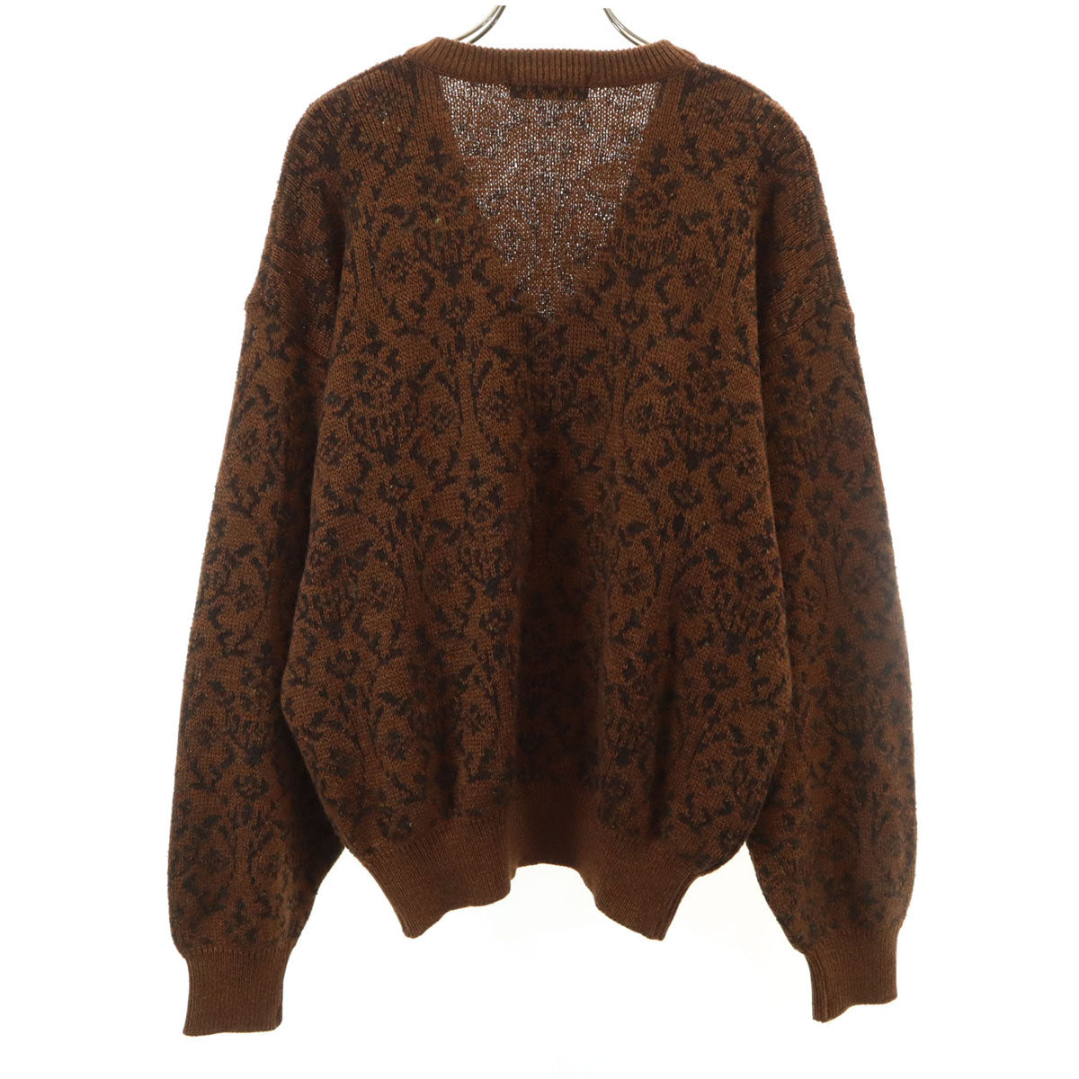YVES SAINT LAURENT イヴサンローラン 90s オールド 総柄 長袖 Vネック セーター M ブラウン ニット レディース