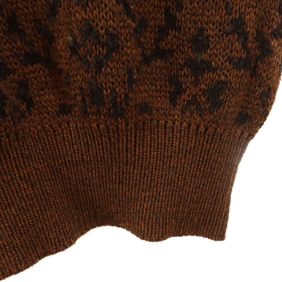 YVES SAINT LAURENT イヴサンローラン 90s オールド 総柄 長袖 Vネック セーター M ブラウン ニット レディース