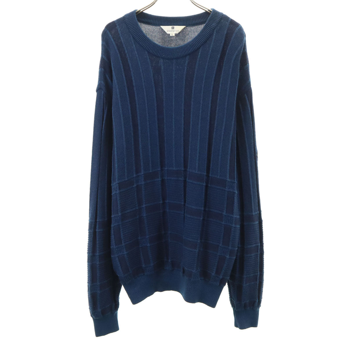 GIVENCHY ジバンシィ 90s 日本製 オールド 総柄 ゴルフ 長袖 セーター L ネイビー ニット メンズ