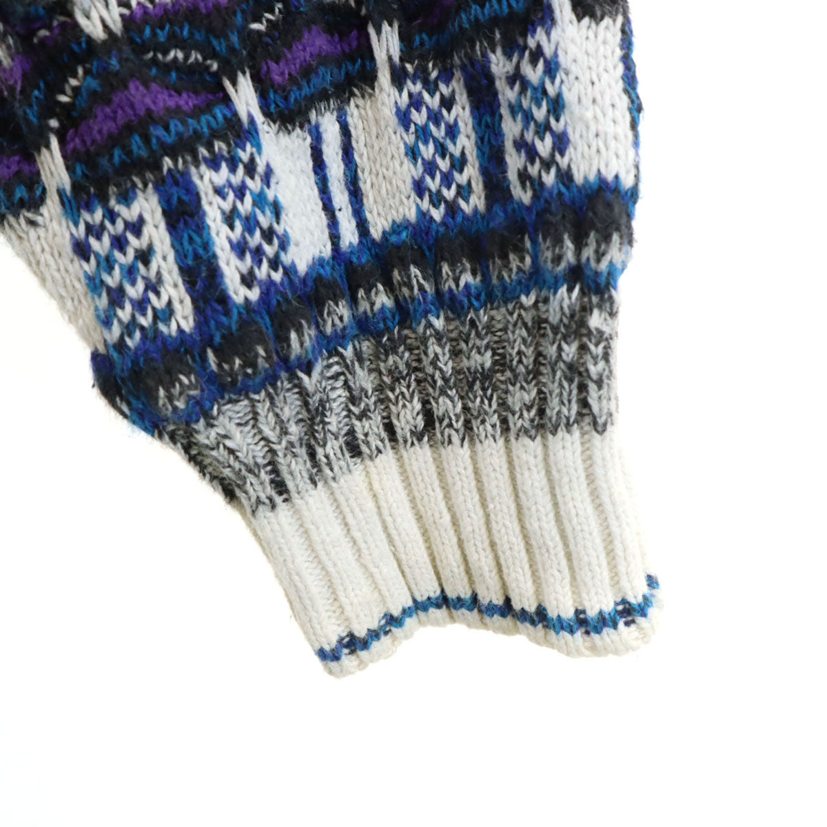 VAN HEUSEN ヴァンヒューゼン 90s オールド 総柄 長袖 3D ニット XL ブルー系 セーター メンズ