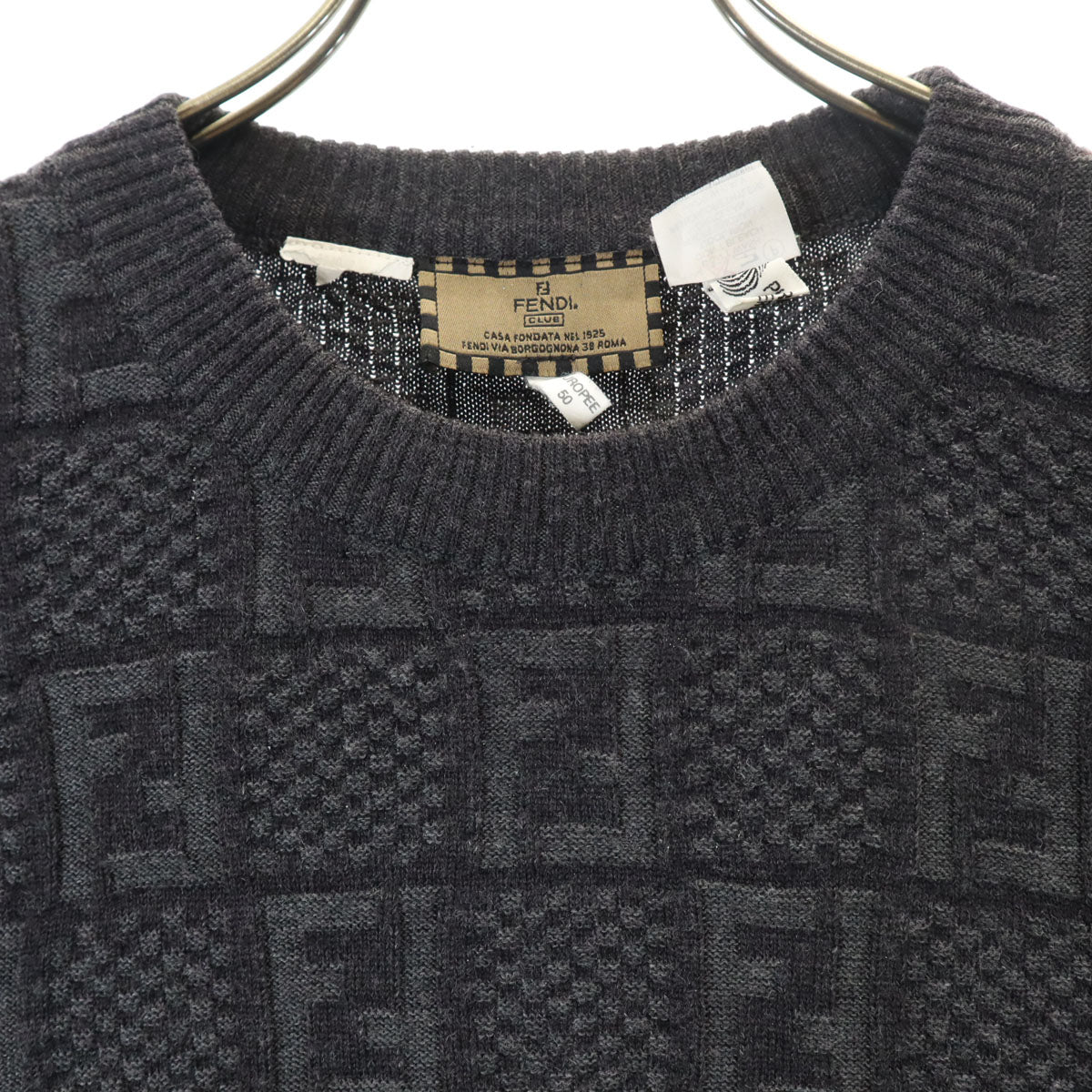 FENDI CLUB フェンディ クラブ 90s イタリア製 オールド ズッカ柄 長袖 セーター 50/M チャコールグレー ニット メンズ