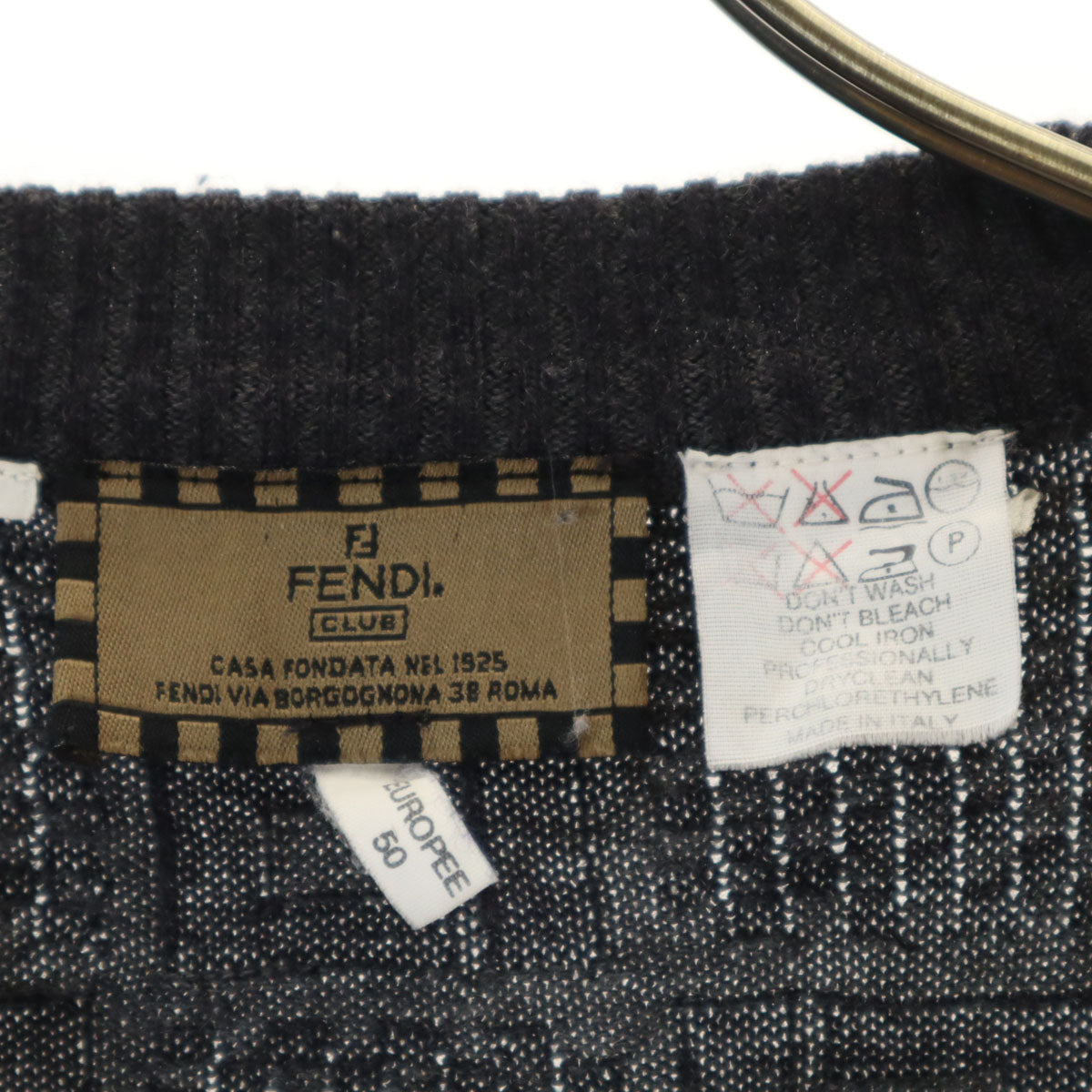 FENDI CLUB フェンディ クラブ 90s イタリア製 オールド ズッカ柄 長袖 セーター 50/M チャコールグレー ニット メンズ