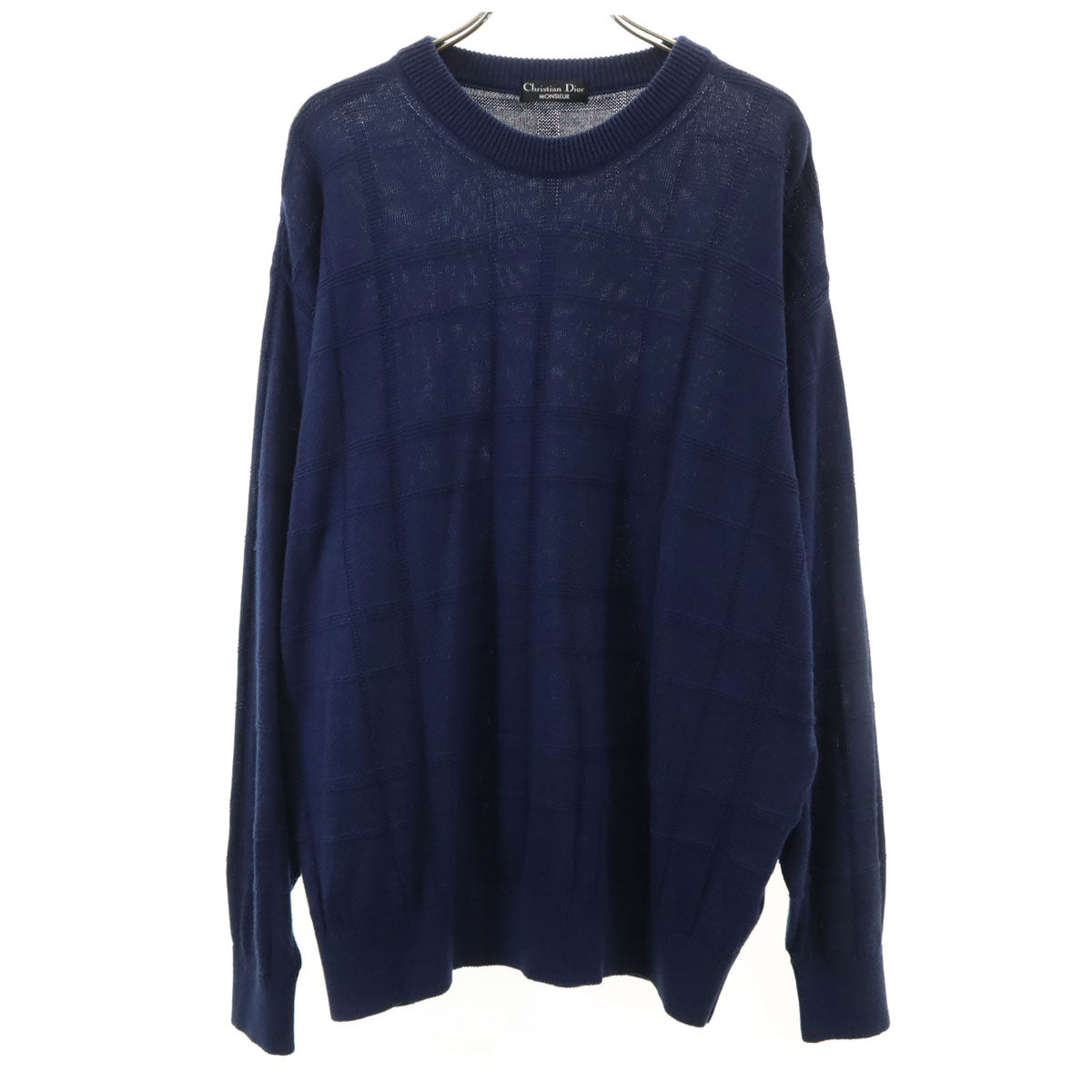Christian Dior MONSIEUR クリスチャンディオール ムッシュ 90s オールド チェック柄 長袖 ニット L ネイビー セーター メンズ