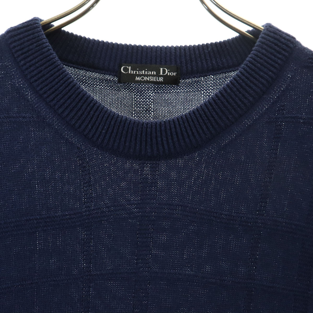 Christian Dior MONSIEUR クリスチャンディオール ムッシュ 90s オールド チェック柄 長袖 ニット L ネイビー セーター メンズ