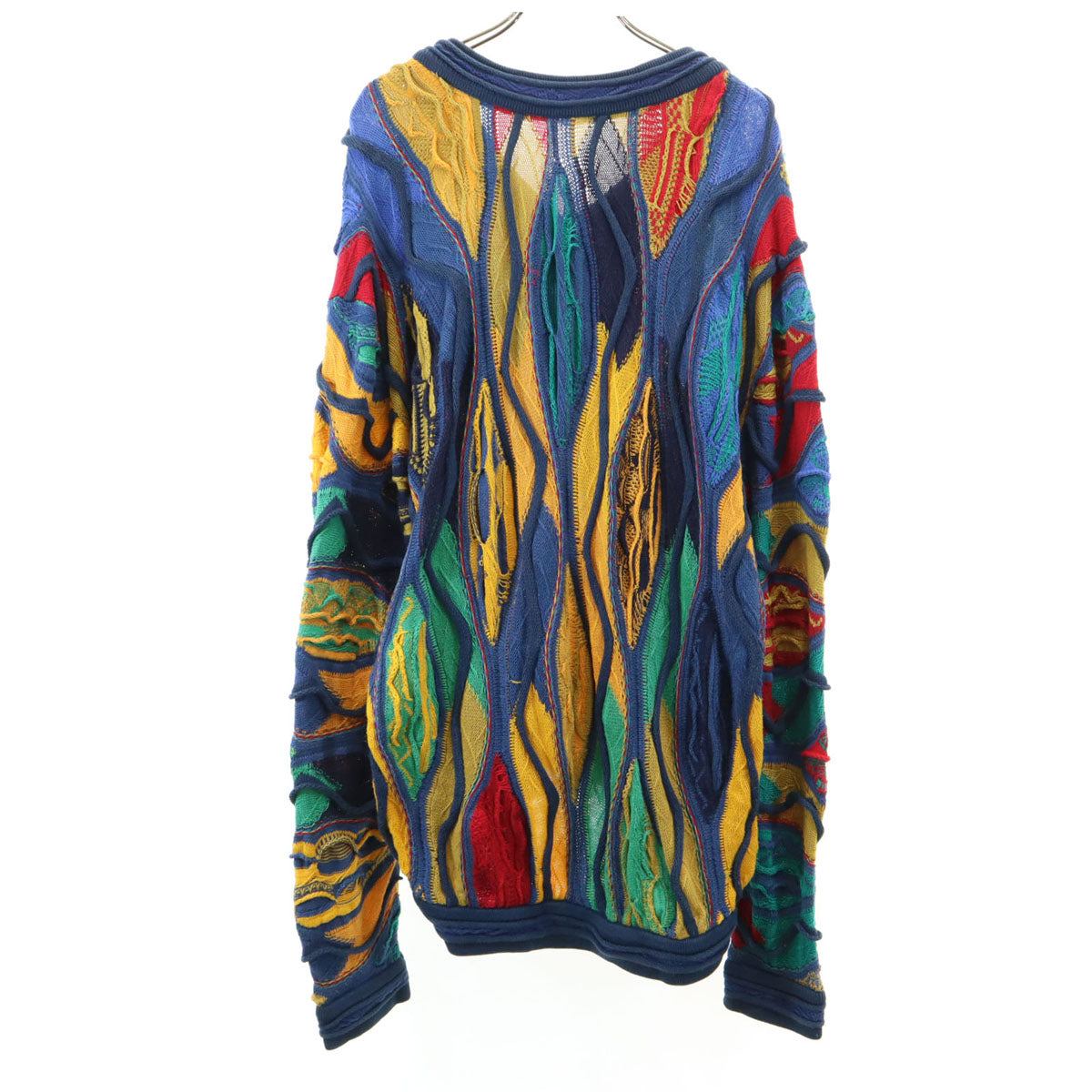 90s オールド 3D 長袖 Vネック 3D ニット マルチ メンズ