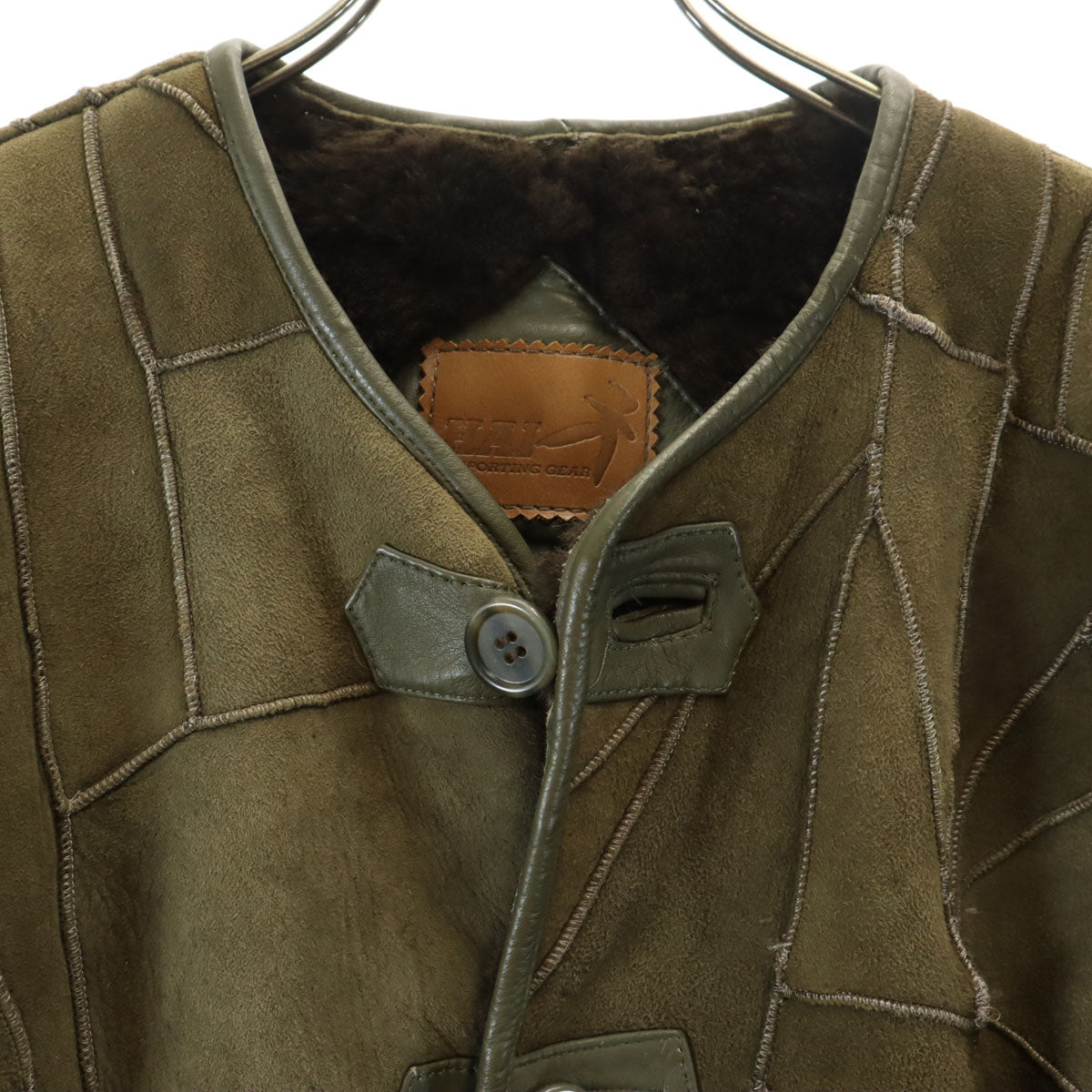 HAI SPORTING GEAR ハイスポーティングギア 80s ヴィンテージ パッチワーク ムートンジャケット M オリーブ系 イッセイミヤケ メンズ