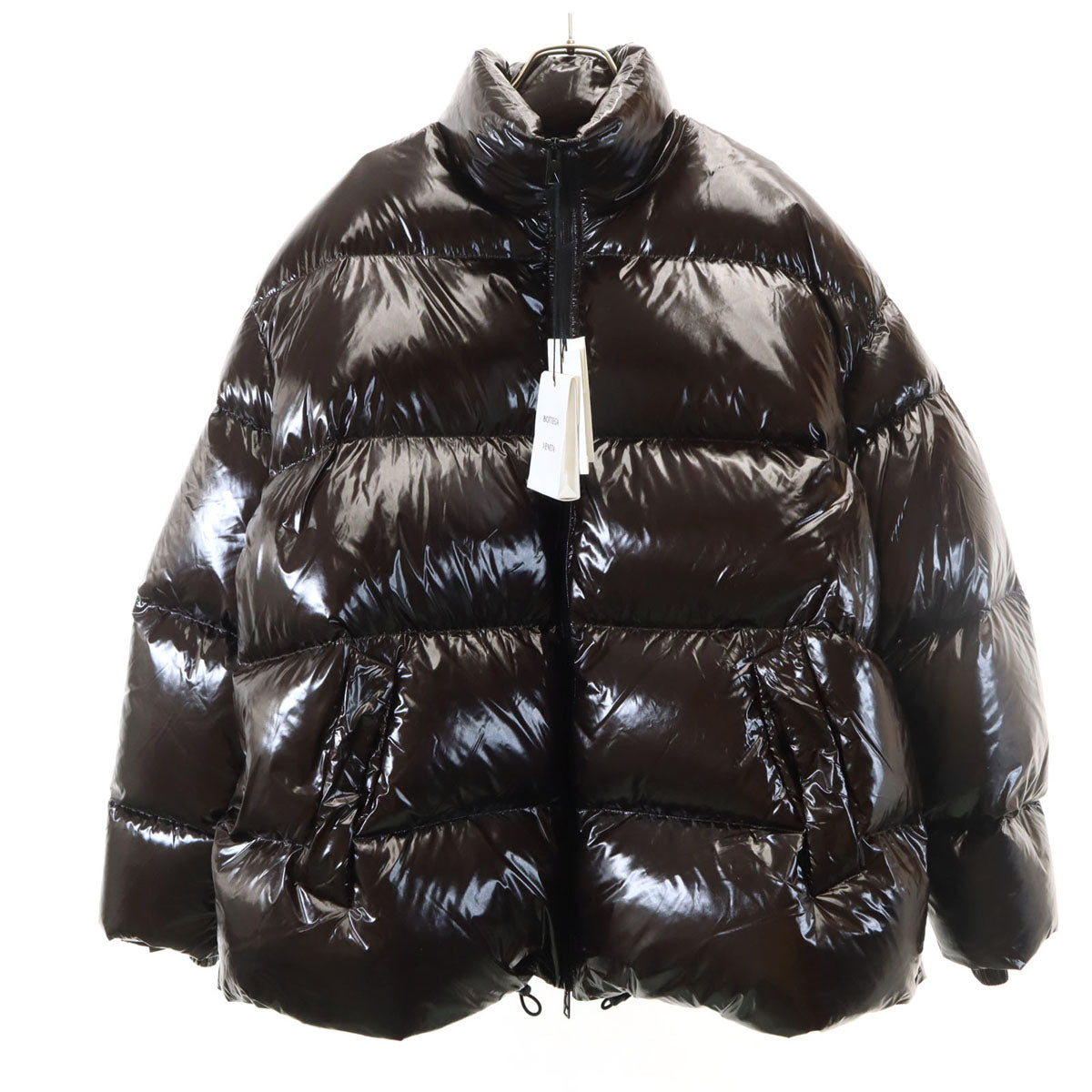 美品 BOTTEGA VENETA ボッテガ ヴェネタ 21AW イタリア製 ライトウエイト シャイニー コーティング ダウンジャケット S ダークブラウン 665999 メンズ