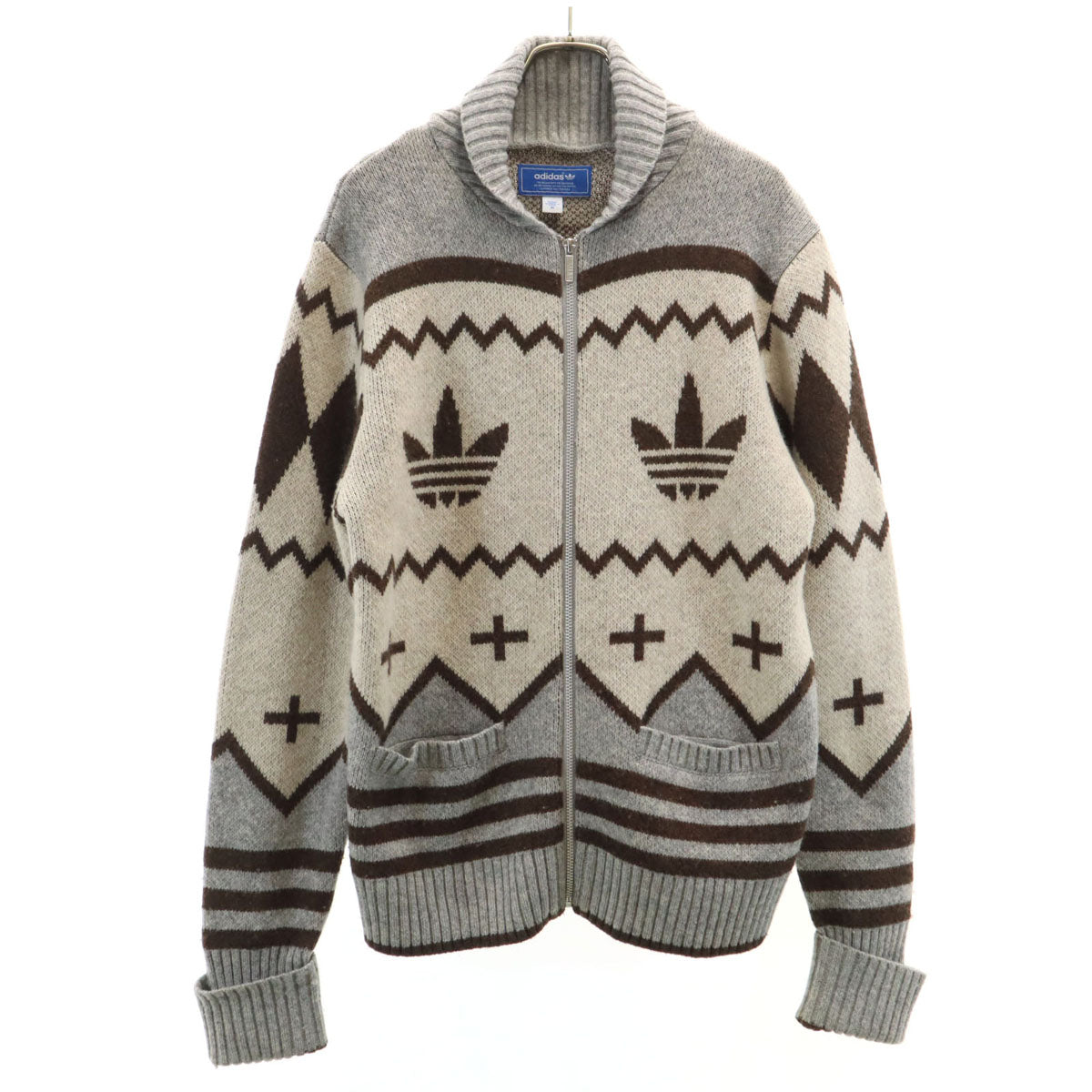 adidas Originals アディダスオリジナルス トレフォイルロゴ ニットジャケット M グレージュ メンズ