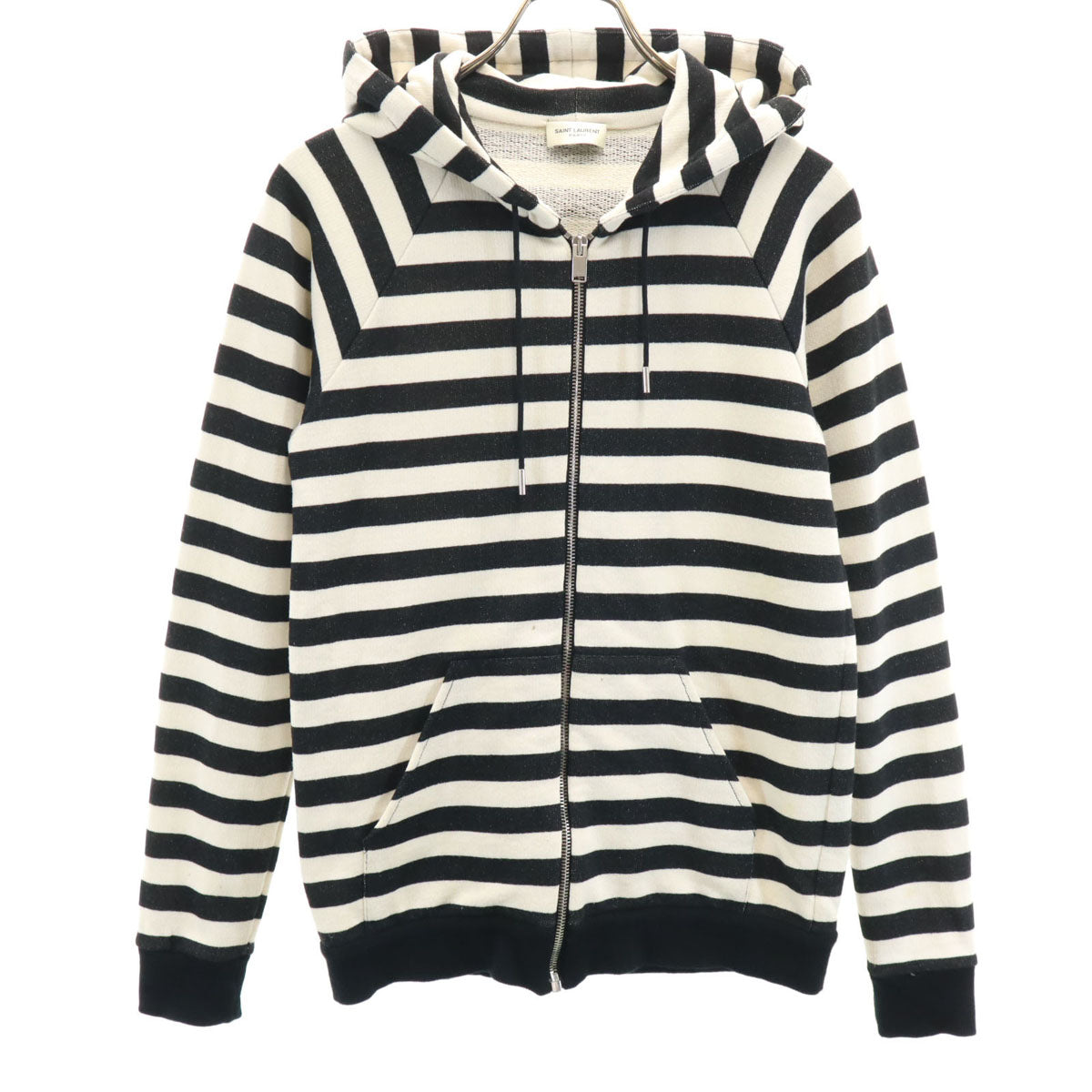 SAINT LAURENT サンローラン 2015年 イタリア製 ボーダー柄 長袖 ジップパーカー XS ホワイト 他 レディース