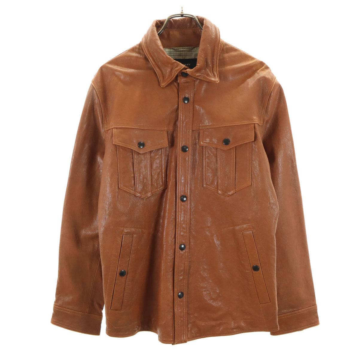 BURBERRY BLACK LABEL バーバリーブラックレーベル 羊革レザー シャツジャケット LL ブラウン 三陽商会 メンズ